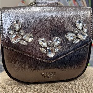 GUESS Metallic Silver Crystal-Embellished Mini Crossbody